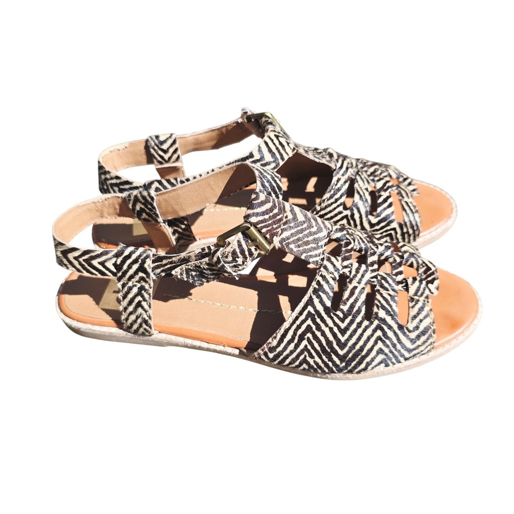 DV Dolce Vita Zebra Print Sandals Ankle Strap Casual Flat Shoes Size‎ 8.5